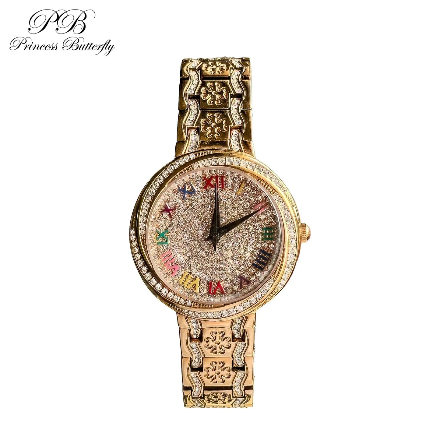 Women's Quartz Watch – Floral Geometric Dial