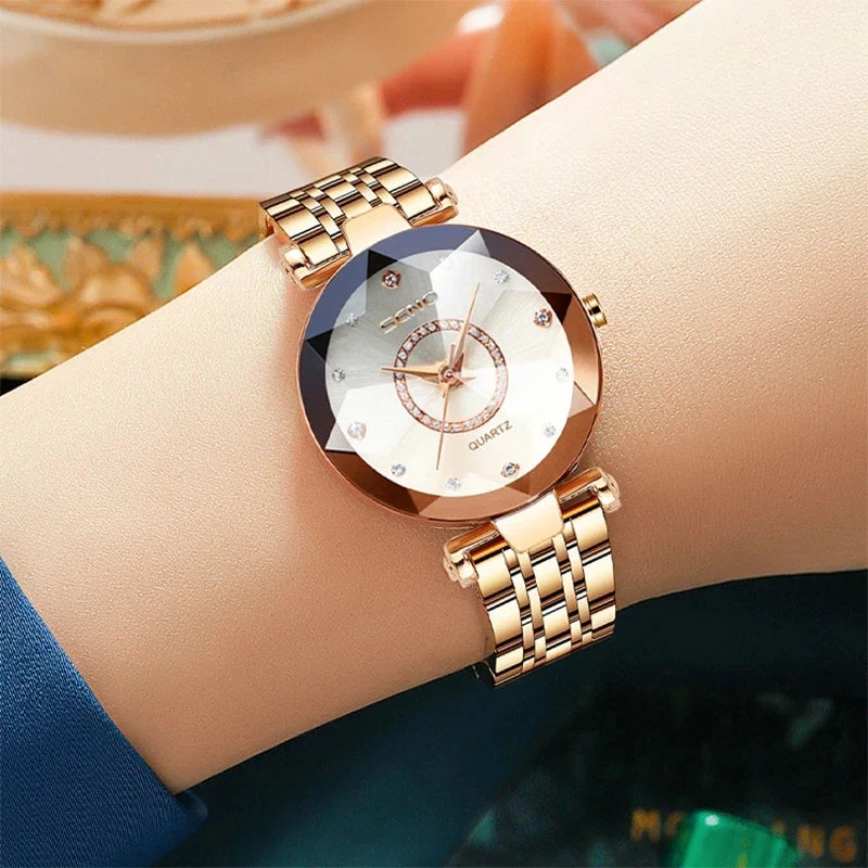 Women Crystal Watch Luxury Rose Gold Bracelet