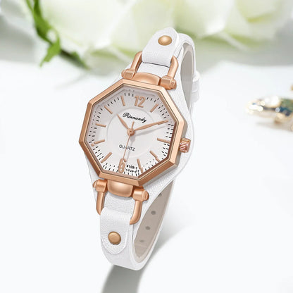 Montre Femme Hexagone Quartz – Bracelet Cuir | Design Unique | Style Fashion & Casual