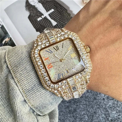 Montre Homme Diamond Luxe – Boîtier Tungstène, Bracelet Silicone, Étanche