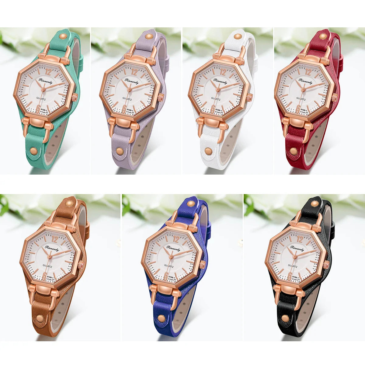 Montre Femme Hexagone Quartz – Bracelet Cuir | Design Unique | Style Fashion & Casual