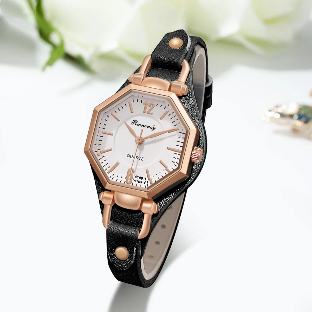 Montre Femme Hexagone Quartz – Bracelet Cuir | Design Unique | Style Fashion & Casual