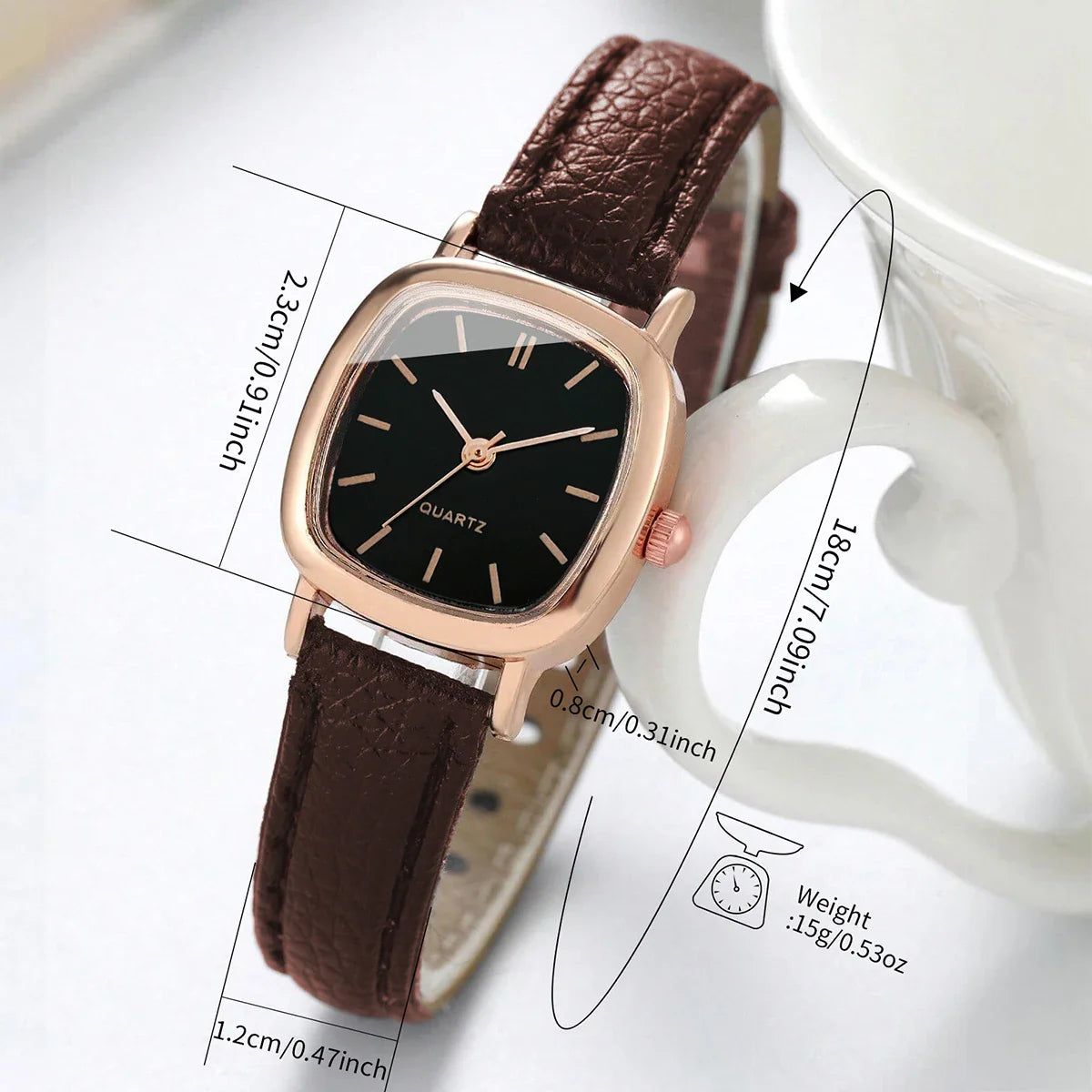 Montre Femme Quartz – Bracelet Cuir, Cadran 23mm, Style Fashion & Casual