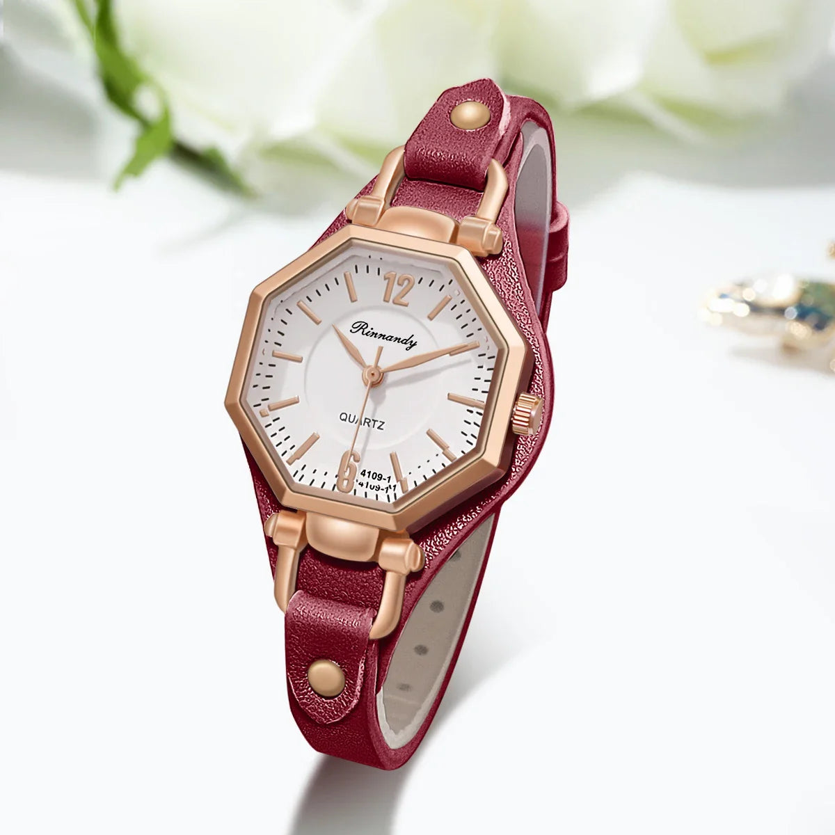 Montre Femme Hexagone Quartz – Bracelet Cuir | Design Unique | Style Fashion & Casual