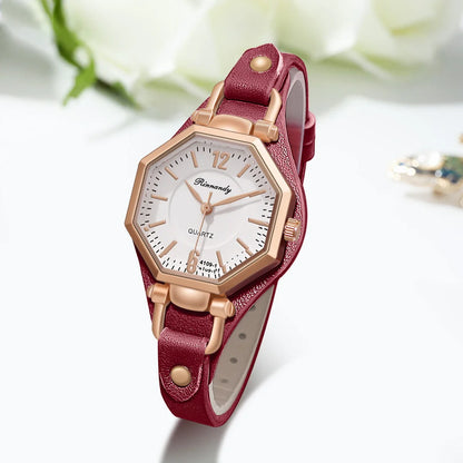 Montre Femme Hexagone Quartz – Bracelet Cuir | Design Unique | Style Fashion & Casual
