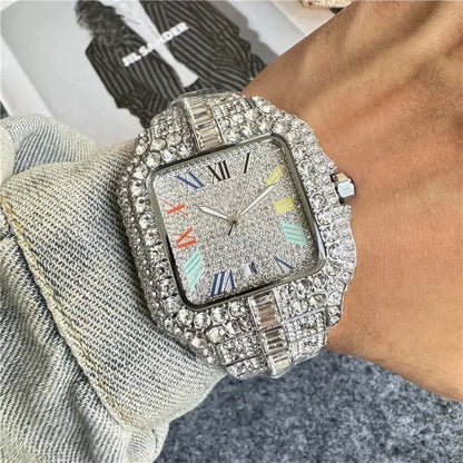 Montre Homme Diamond Luxe – Boîtier Tungstène, Bracelet Silicone, Étanche