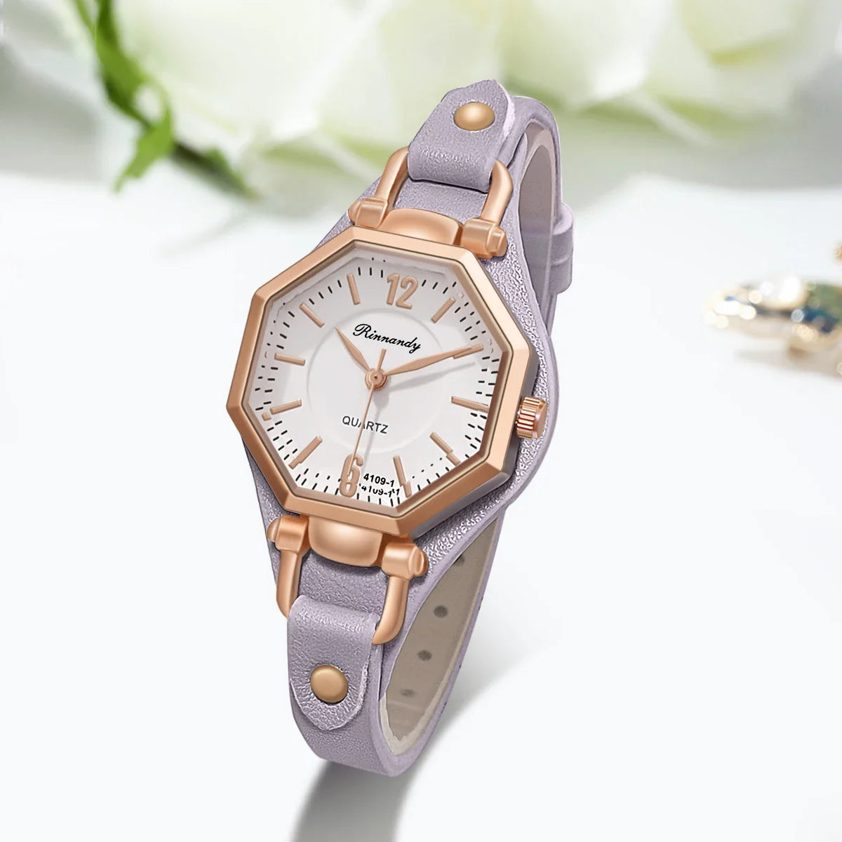 Montre Femme Hexagone Quartz – Bracelet Cuir | Design Unique | Style Fashion & Casual