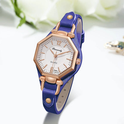 Montre Femme Hexagone Quartz – Bracelet Cuir | Design Unique | Style Fashion & Casual