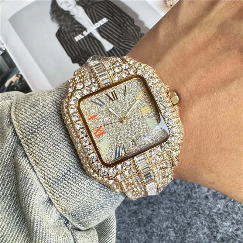 Montre Homme Diamond Luxe – Boîtier Tungstène, Bracelet Silicone, Étanche
