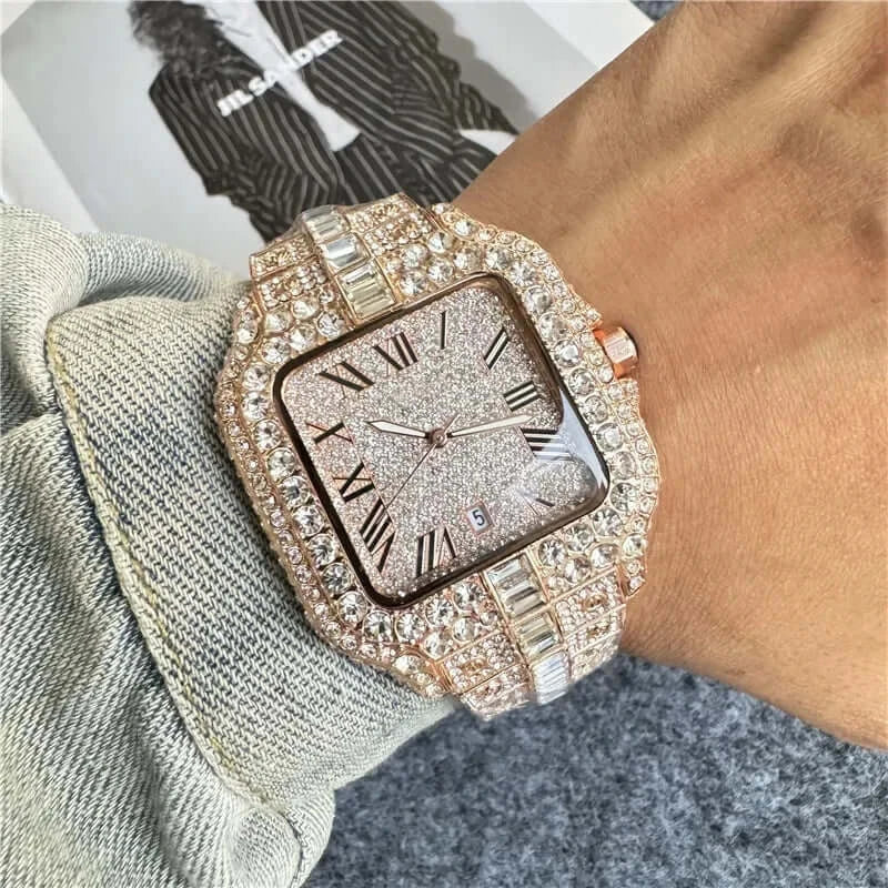 Montre Homme Diamond Luxe – Boîtier Tungstène, Bracelet Silicone, Étanche