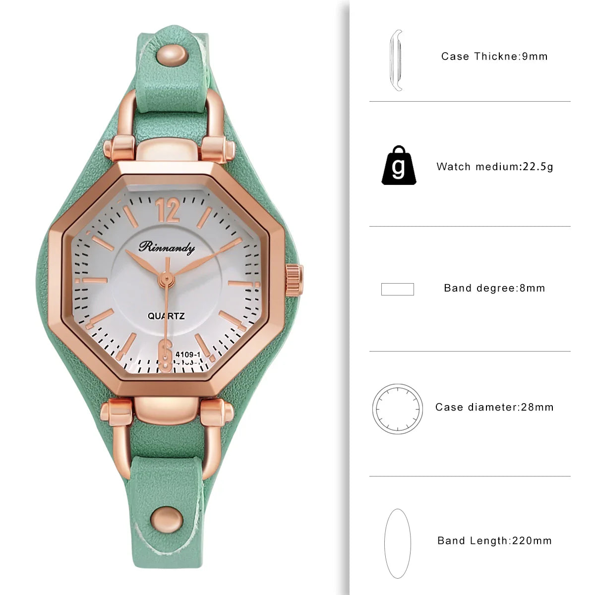 Montre Femme Hexagone Quartz – Bracelet Cuir | Design Unique | Style Fashion & Casual