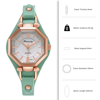Montre Femme Hexagone Quartz – Bracelet Cuir | Design Unique | Style Fashion & Casual